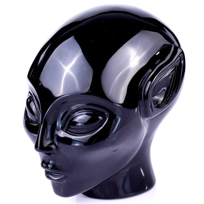 3.9" Black Obsidian Hand Carved Crystal Elf Alien Sculpture Crystallumi