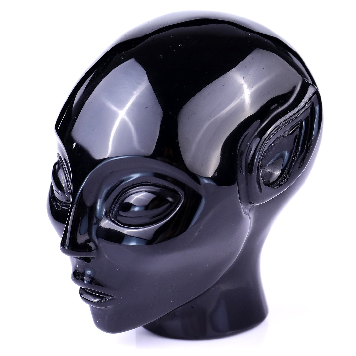 3.9" Black Obsidian Hand Carved Crystal Elf Alien Sculpture Crystallumi