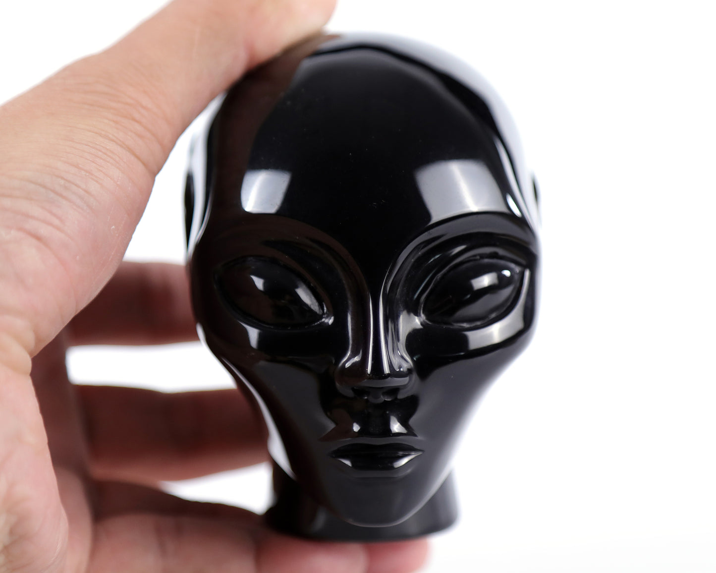 3.9" Black Obsidian Hand Carved Crystal Elf Alien Sculpture Crystallumi