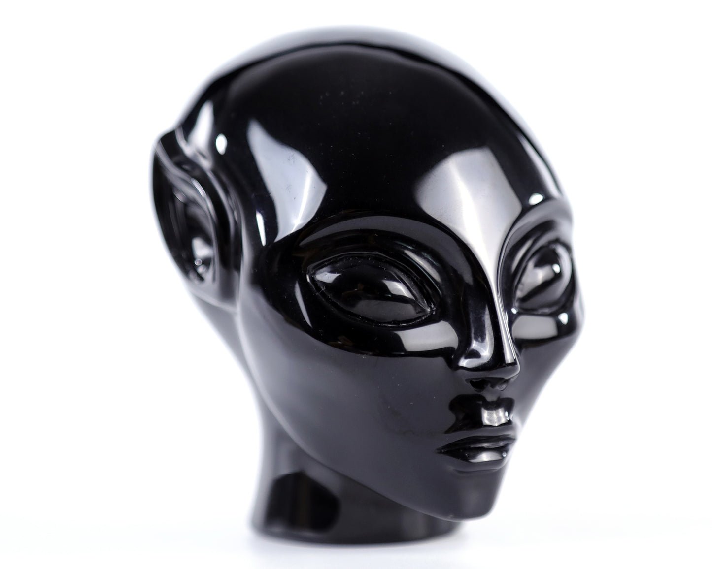 3.9" Black Obsidian Hand Carved Crystal Elf Alien Sculpture Crystallumi