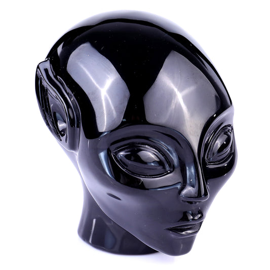 3.9" Black Obsidian Hand Carved Crystal Elf Alien Sculpture Crystallumi