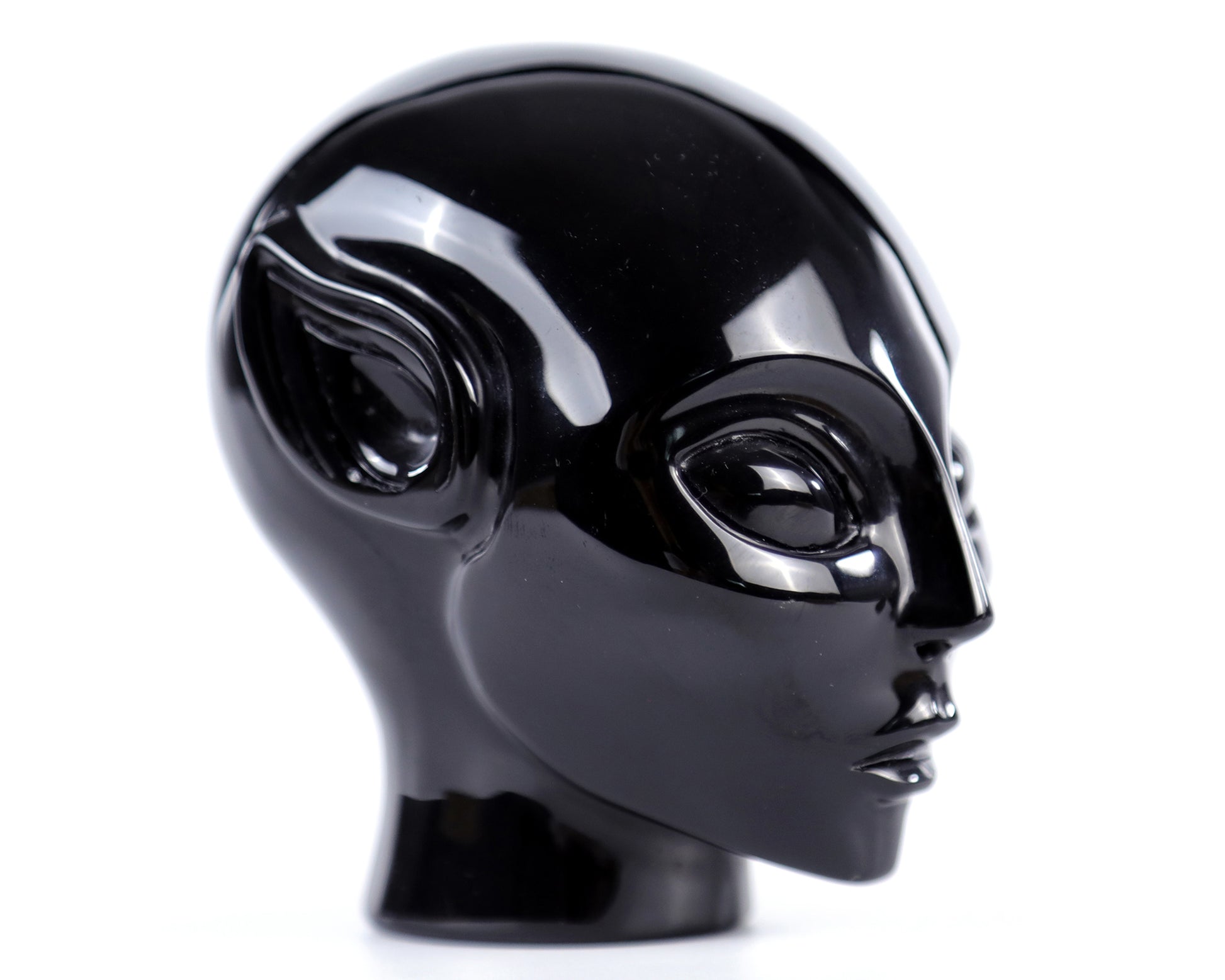 3.9" Black Obsidian Hand Carved Crystal Elf Alien Sculpture Crystallumi