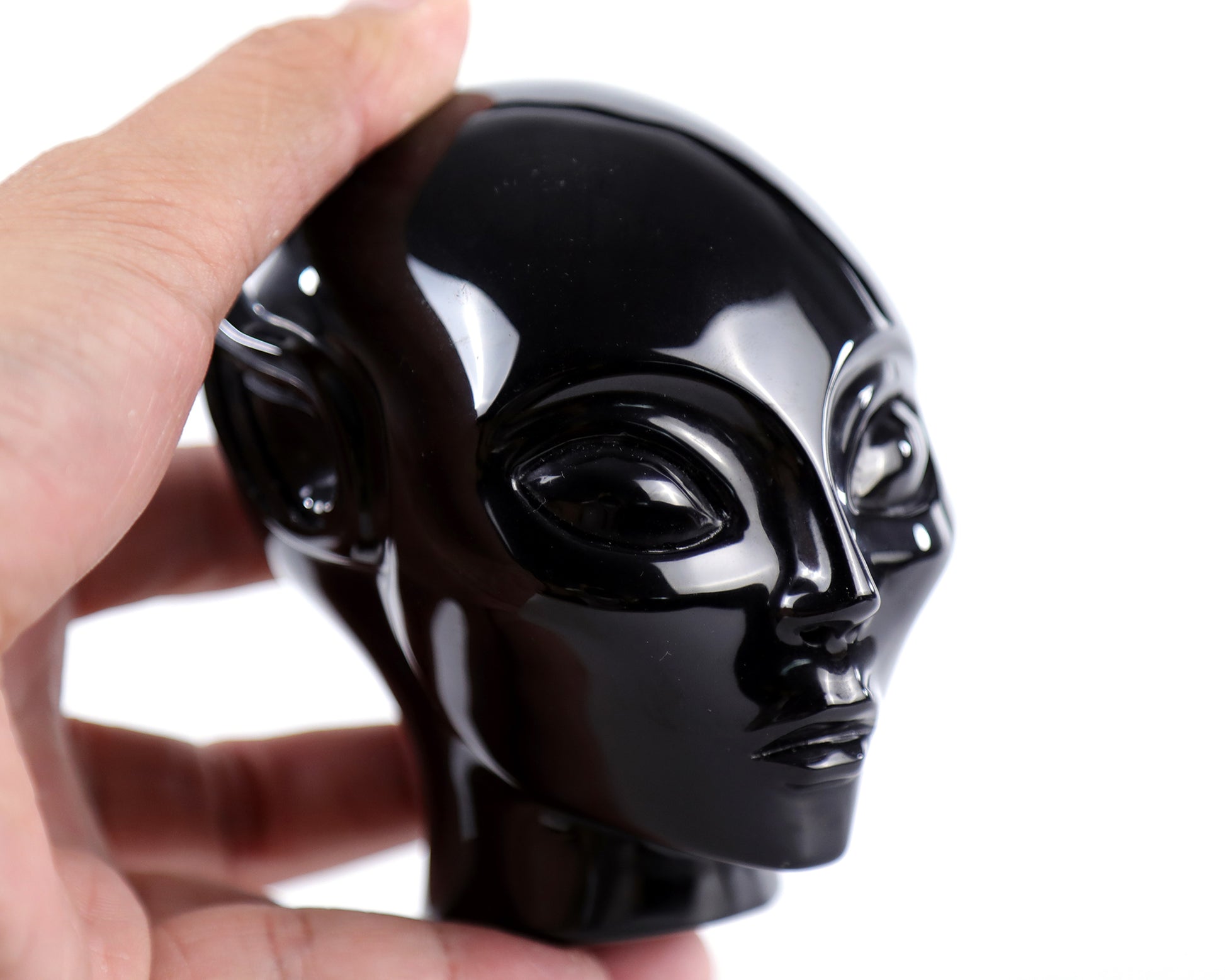 3.9" Black Obsidian Hand Carved Crystal Elf Alien Sculpture Crystallumi