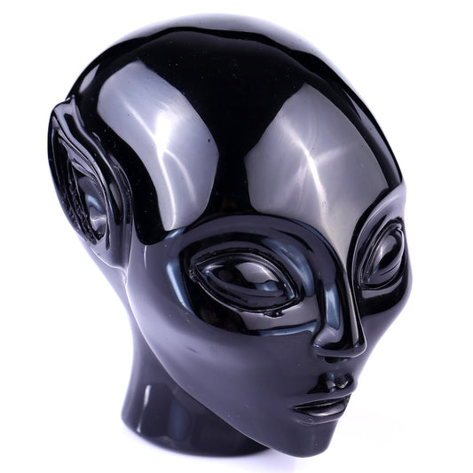 3.9" Black Obsidian Hand Carved Crystal Elf Alien Sculpture Crystallumi