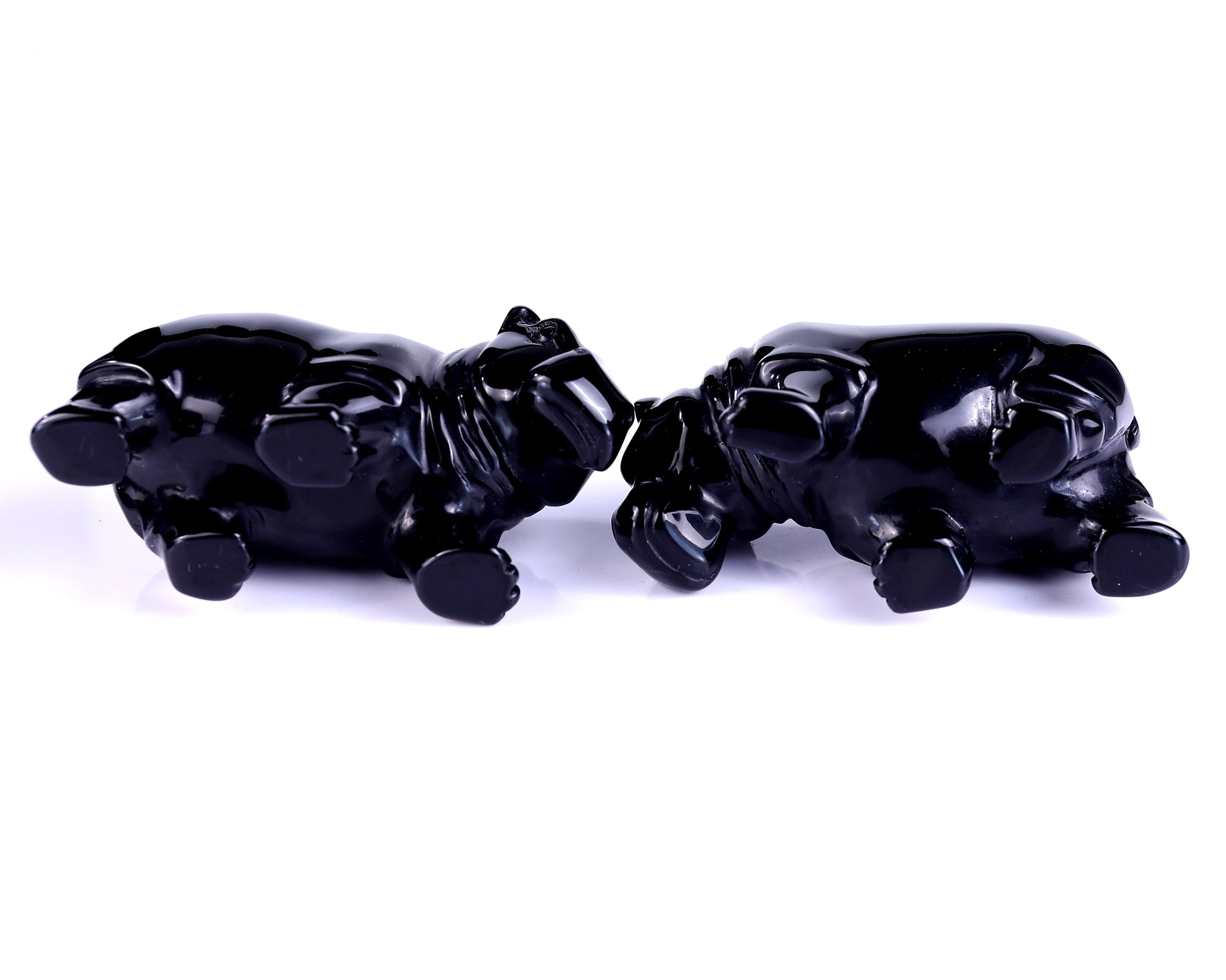 3.9" Black Obsidian Hand Carved Crystal Hippo Sculpture Crystallumi