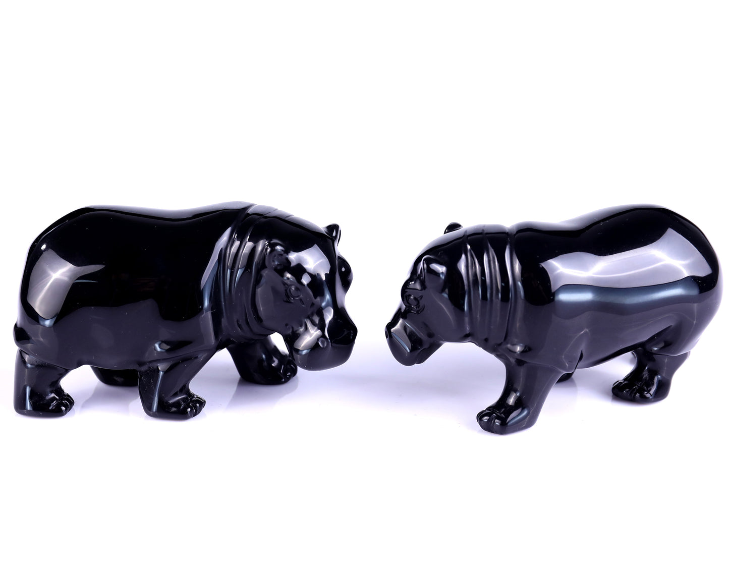 3.9" Black Obsidian Hand Carved Crystal Hippo Sculpture Crystallumi