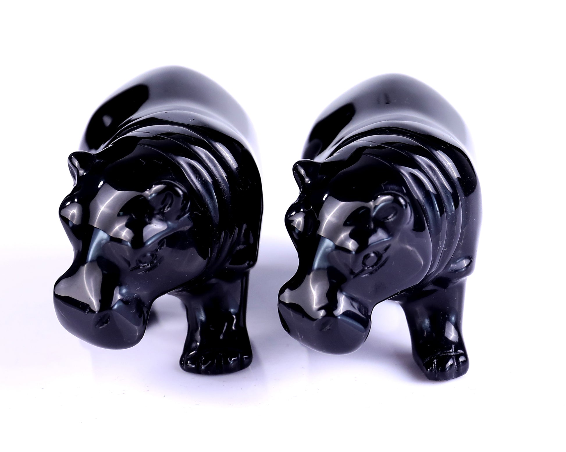 3.9" Black Obsidian Hand Carved Crystal Hippo Sculpture Crystallumi