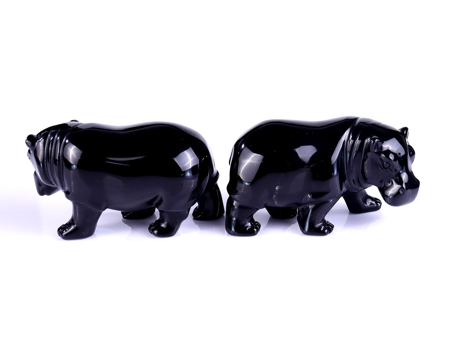 3.9" Black Obsidian Hand Carved Crystal Hippo Sculpture Crystallumi