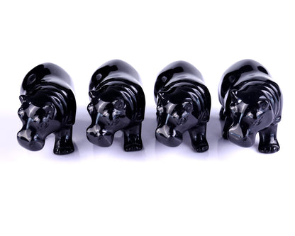 3.9" Black Obsidian Hand Carved Crystal Hippo Sculpture Crystallumi