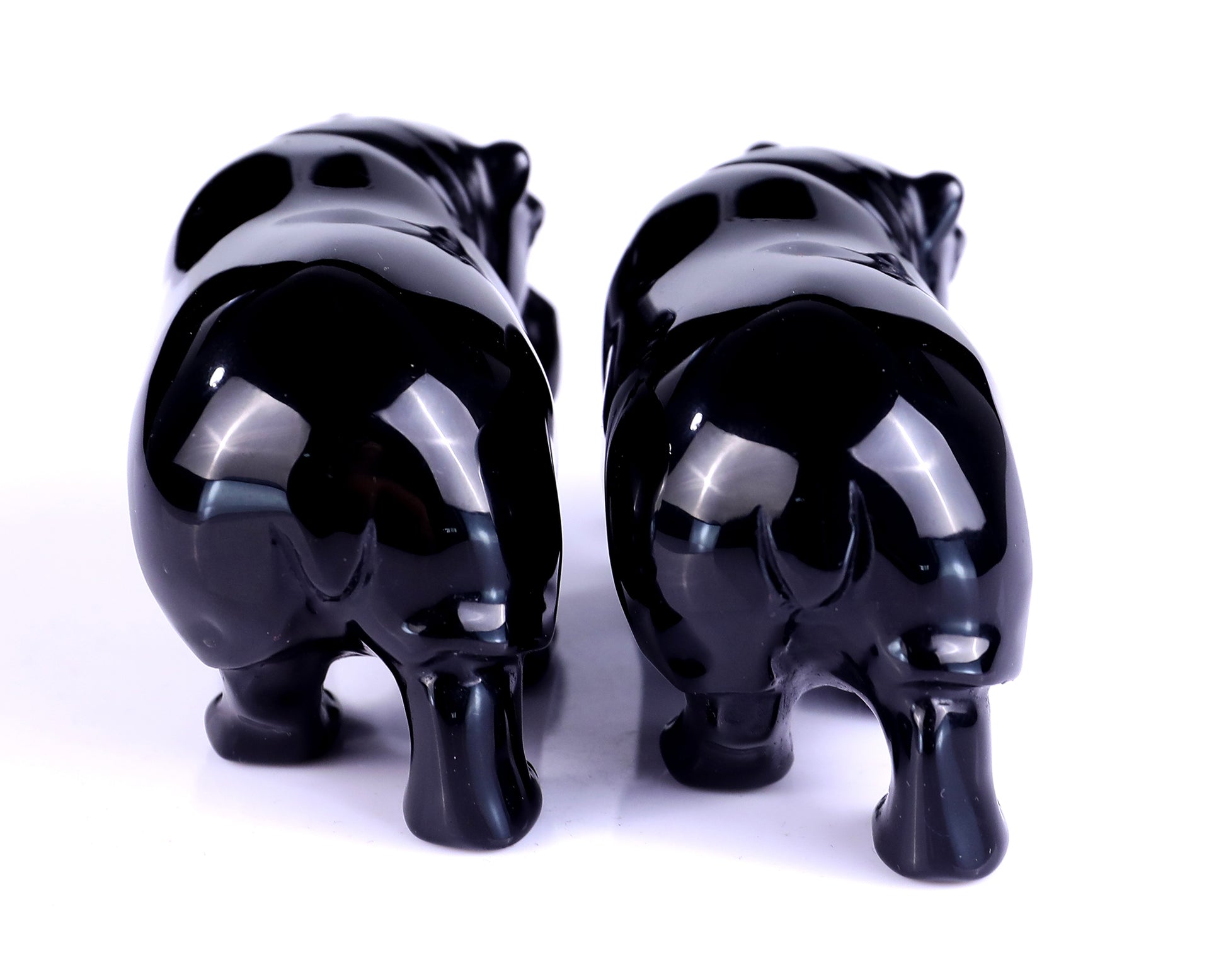 3.9" Black Obsidian Hand Carved Crystal Hippo Sculpture Crystallumi