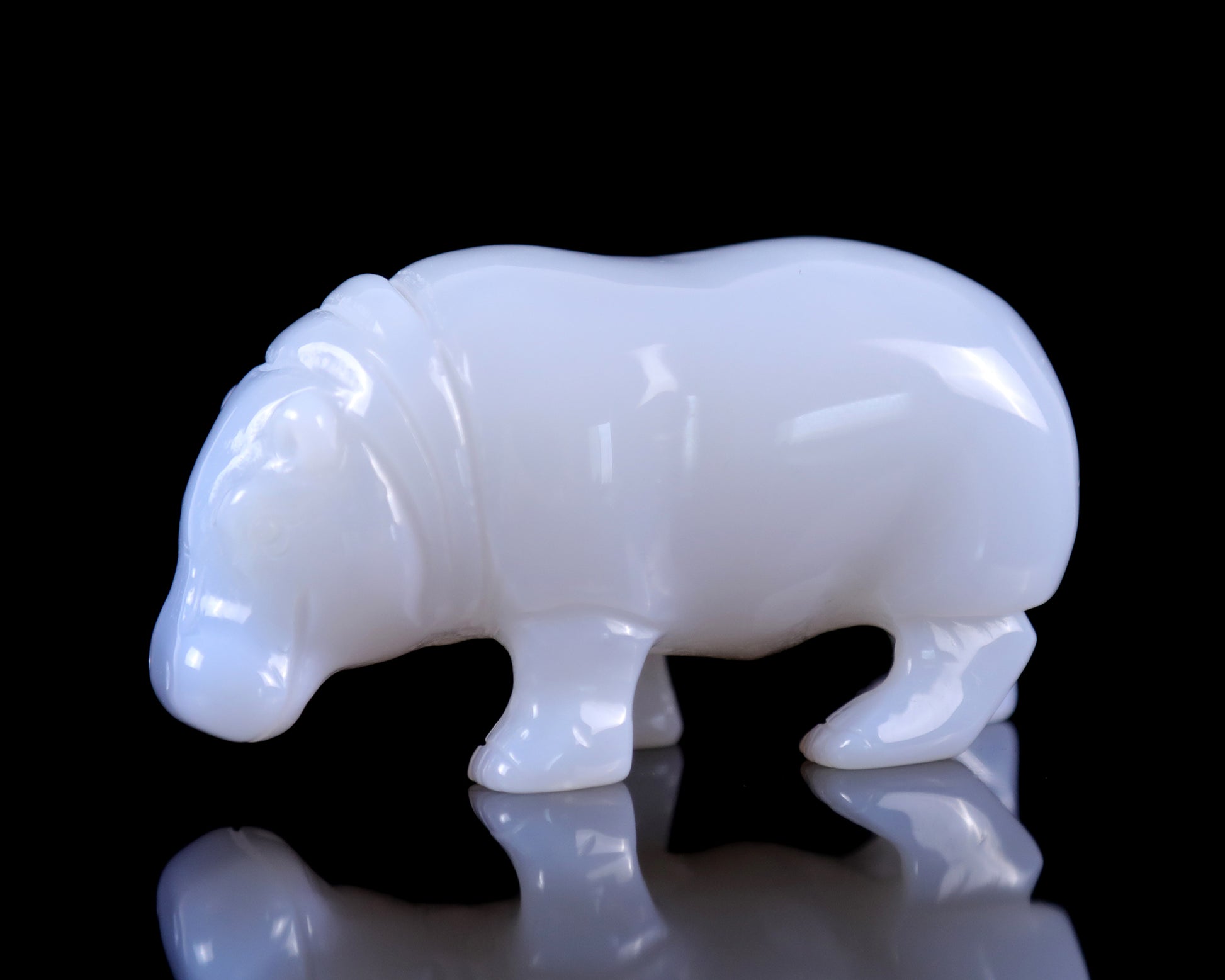 3.9" Blue Chalcedony Hand Carved Crystal Hippo Sculpture Crystallumi