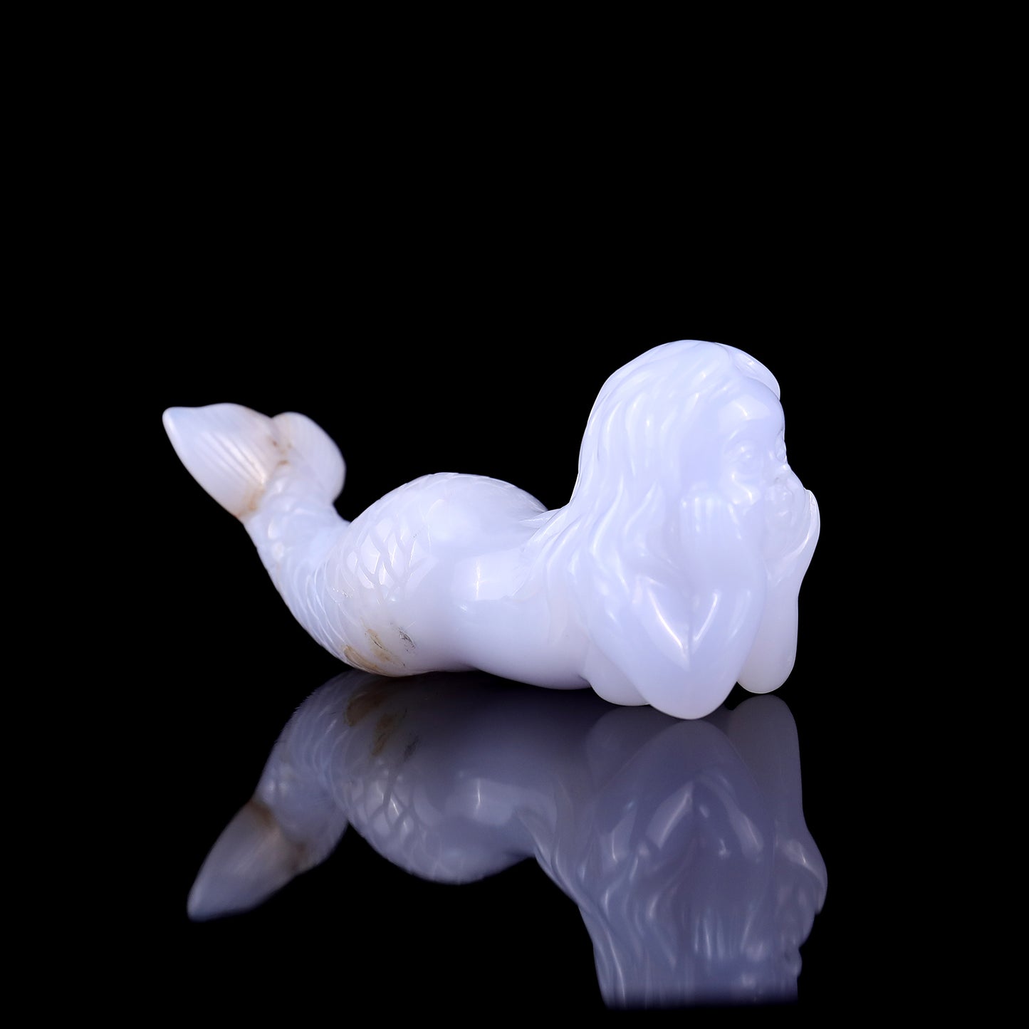 3.9" Blue Chalcedony Hand Carved Crystal Mermaid Sculpture Crystallumi