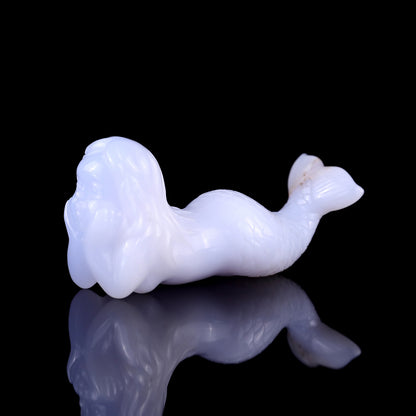 3.9" Blue Chalcedony Hand Carved Crystal Mermaid Sculpture Crystallumi