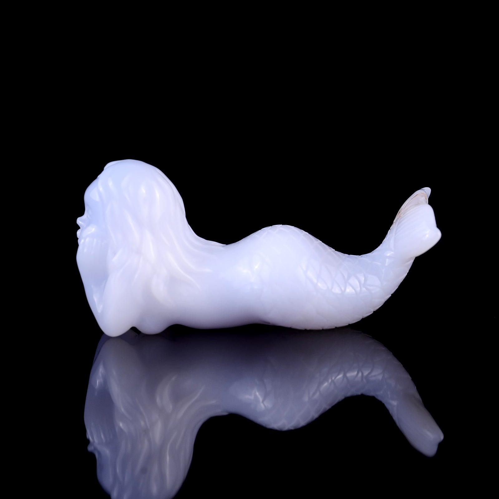 3.9" Blue Chalcedony Hand Carved Crystal Mermaid Sculpture Crystallumi