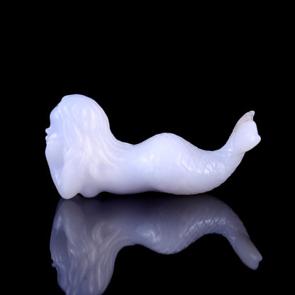 3.9" Blue Chalcedony Hand Carved Crystal Mermaid Sculpture Crystallumi