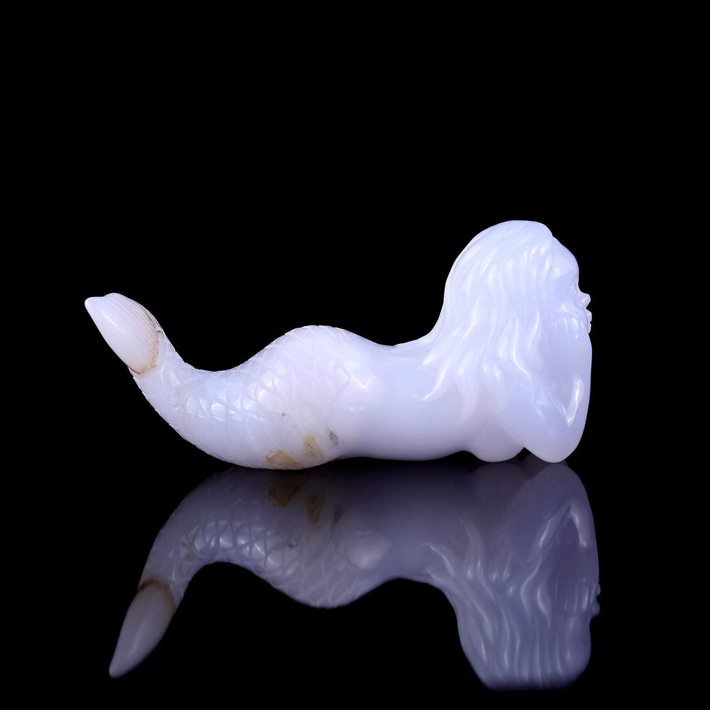 3.9" Blue Chalcedony Hand Carved Crystal Mermaid Sculpture Crystallumi