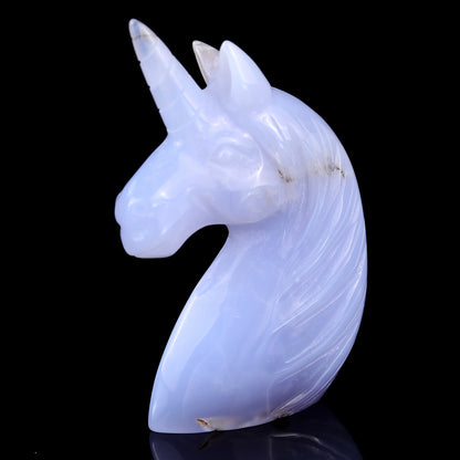 3.9" Blue Chalcedony Hand Carved Crystal Unicorn Sculpture Crystallumi