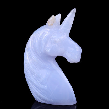 3.9" Blue Chalcedony Hand Carved Crystal Unicorn Sculpture Crystallumi