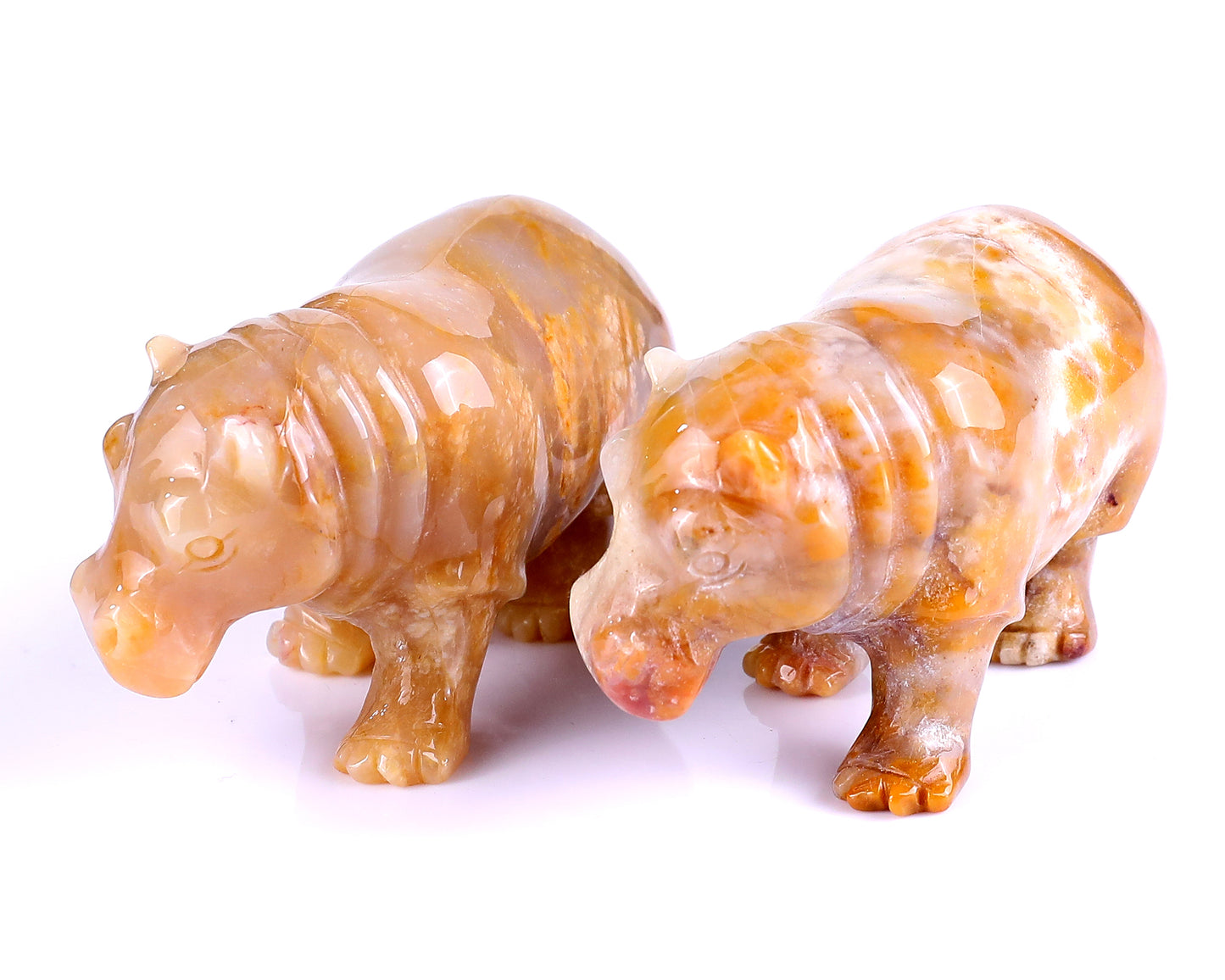 3.9" Chalcedony Hand Carved Crystal Hippo Sculpture Crystallumi