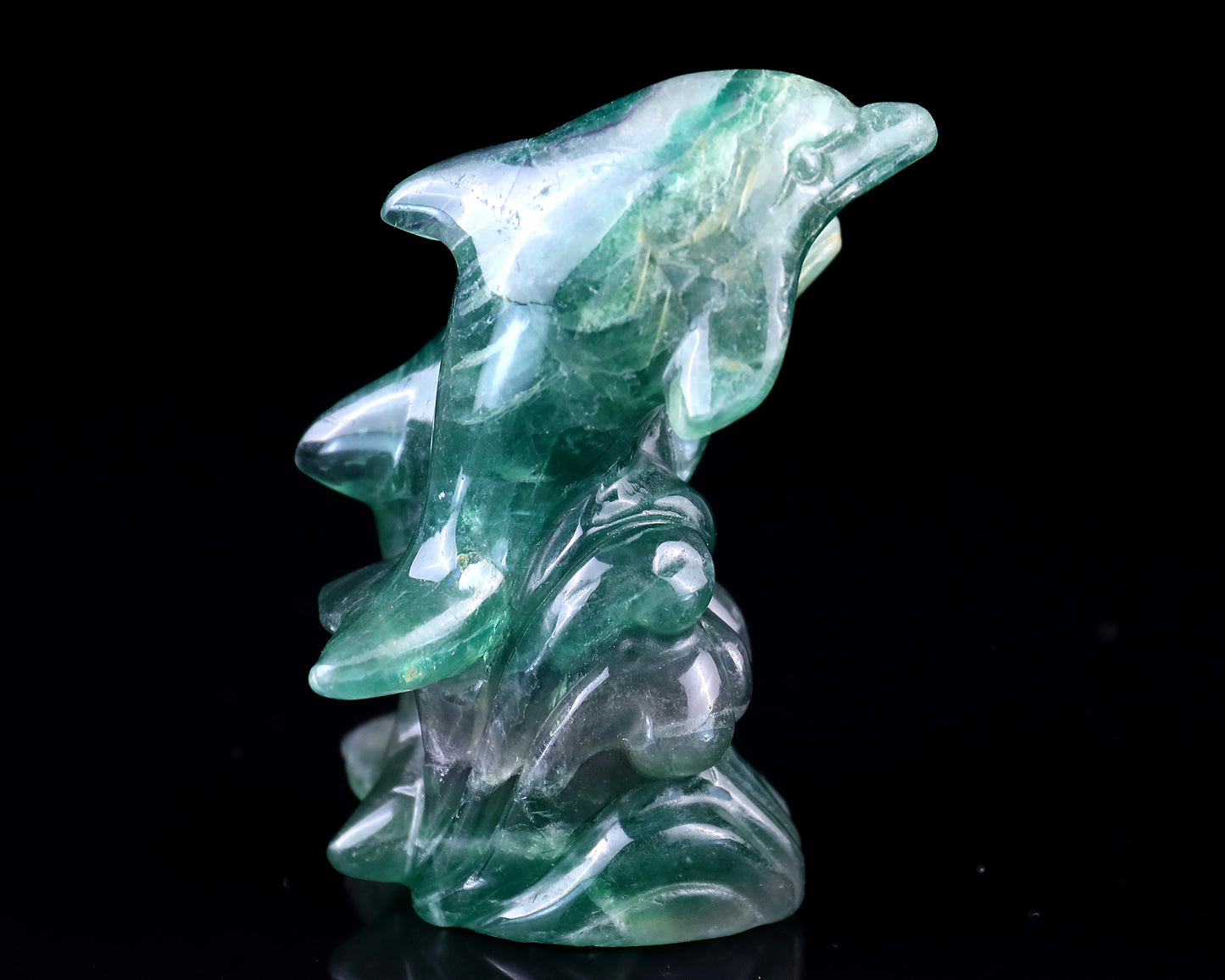 3.9" Fluorite Hand Carved Crystal Dolphins Sculpture Crystallumi