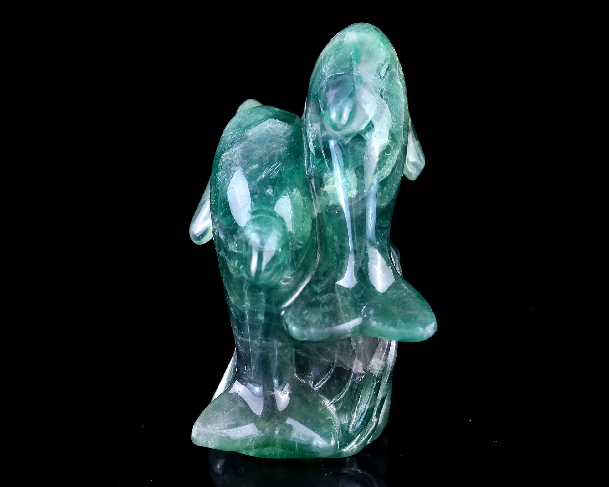 3.9" Fluorite Hand Carved Crystal Dolphins Sculpture Crystallumi