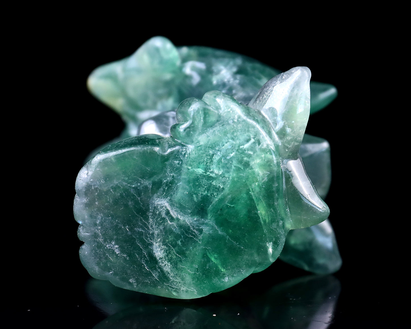 3.9" Fluorite Hand Carved Crystal Dolphins Sculpture Crystallumi