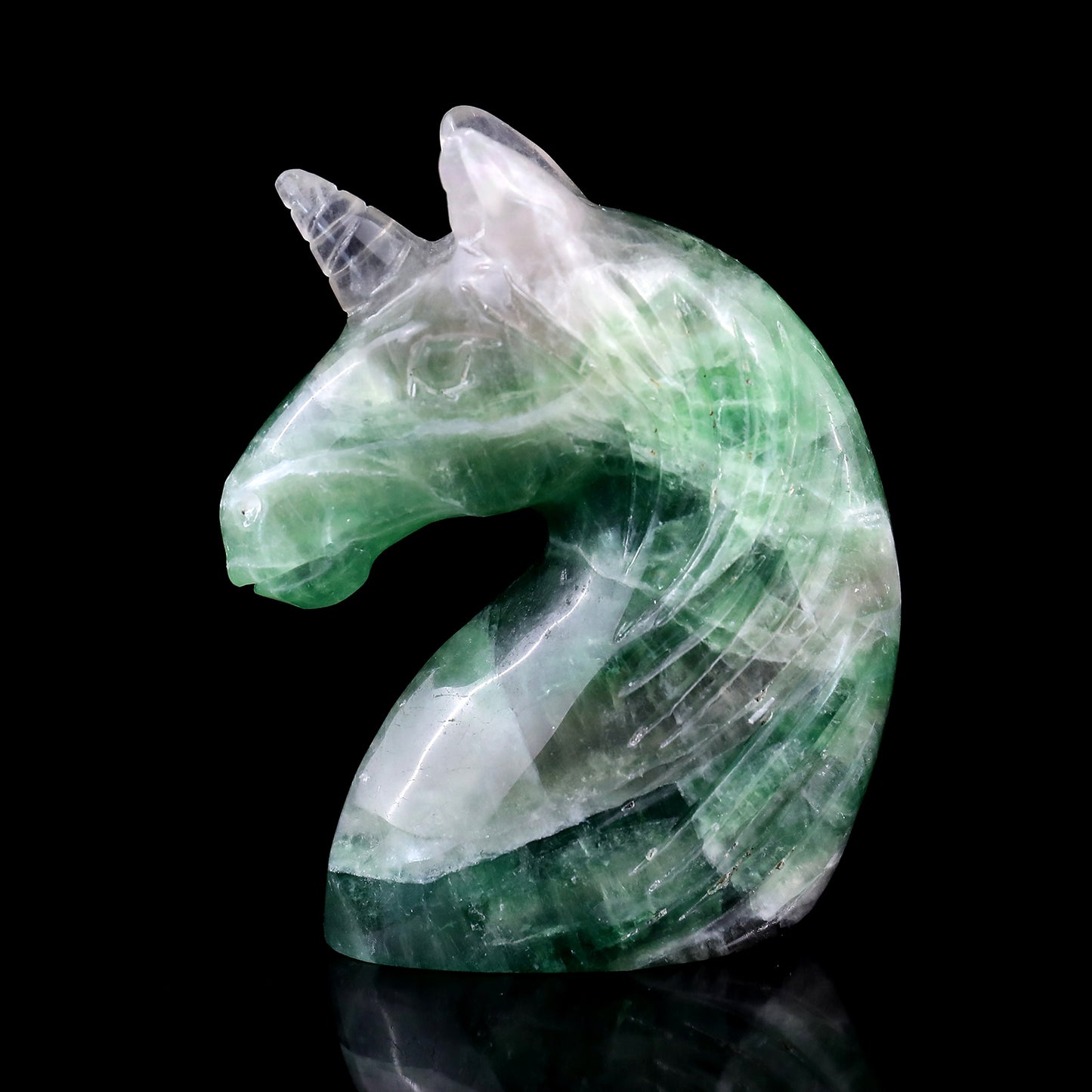 3.9" Fluorite Hand Carved Crystal Unicorn Sculpture Crystallumi