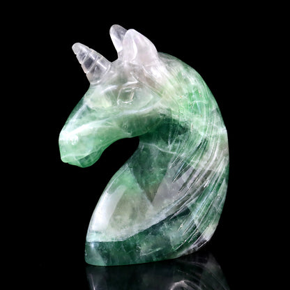 3.9" Fluorite Hand Carved Crystal Unicorn Sculpture Crystallumi