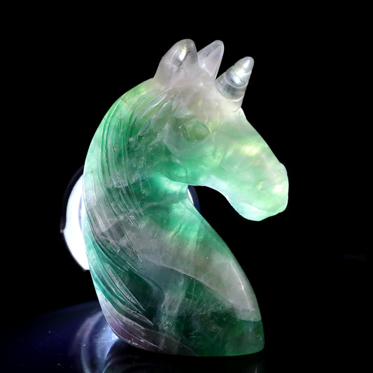 3.9" Fluorite Hand Carved Crystal Unicorn Sculpture Crystallumi