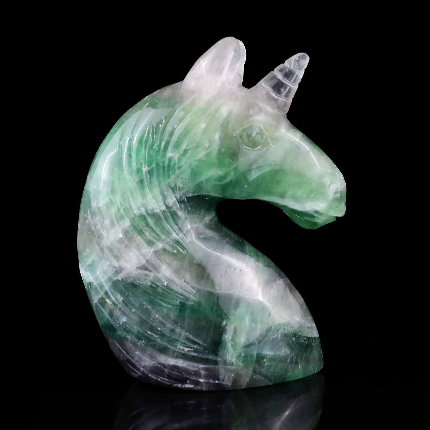 3.9" Fluorite Hand Carved Crystal Unicorn Sculpture Crystallumi