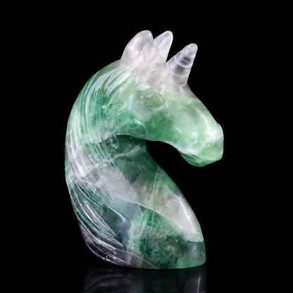 3.9" Fluorite Hand Carved Crystal Unicorn Sculpture Crystallumi