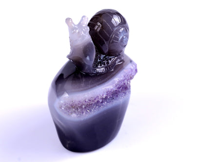 3.6" Amethyst Geode Agate Hand Carved Crystal Snail Sculpture