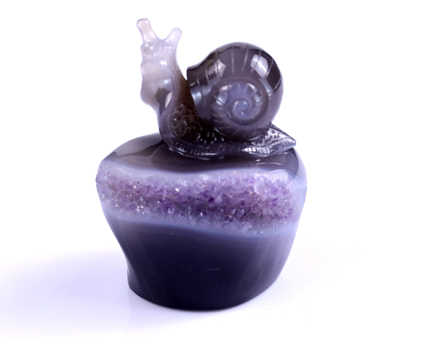 3.6" Amethyst Geode Agate Hand Carved Crystal Snail Sculpture