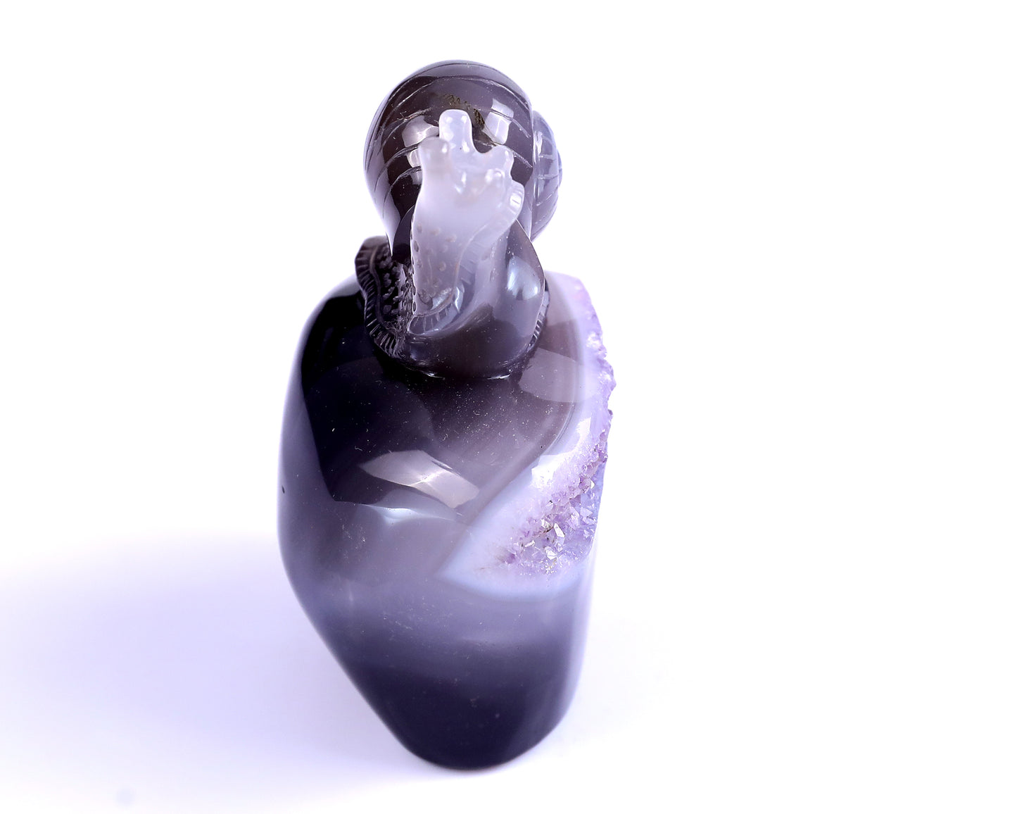 3.6" Amethyst Geode Agate Hand Carved Crystal Snail Sculpture