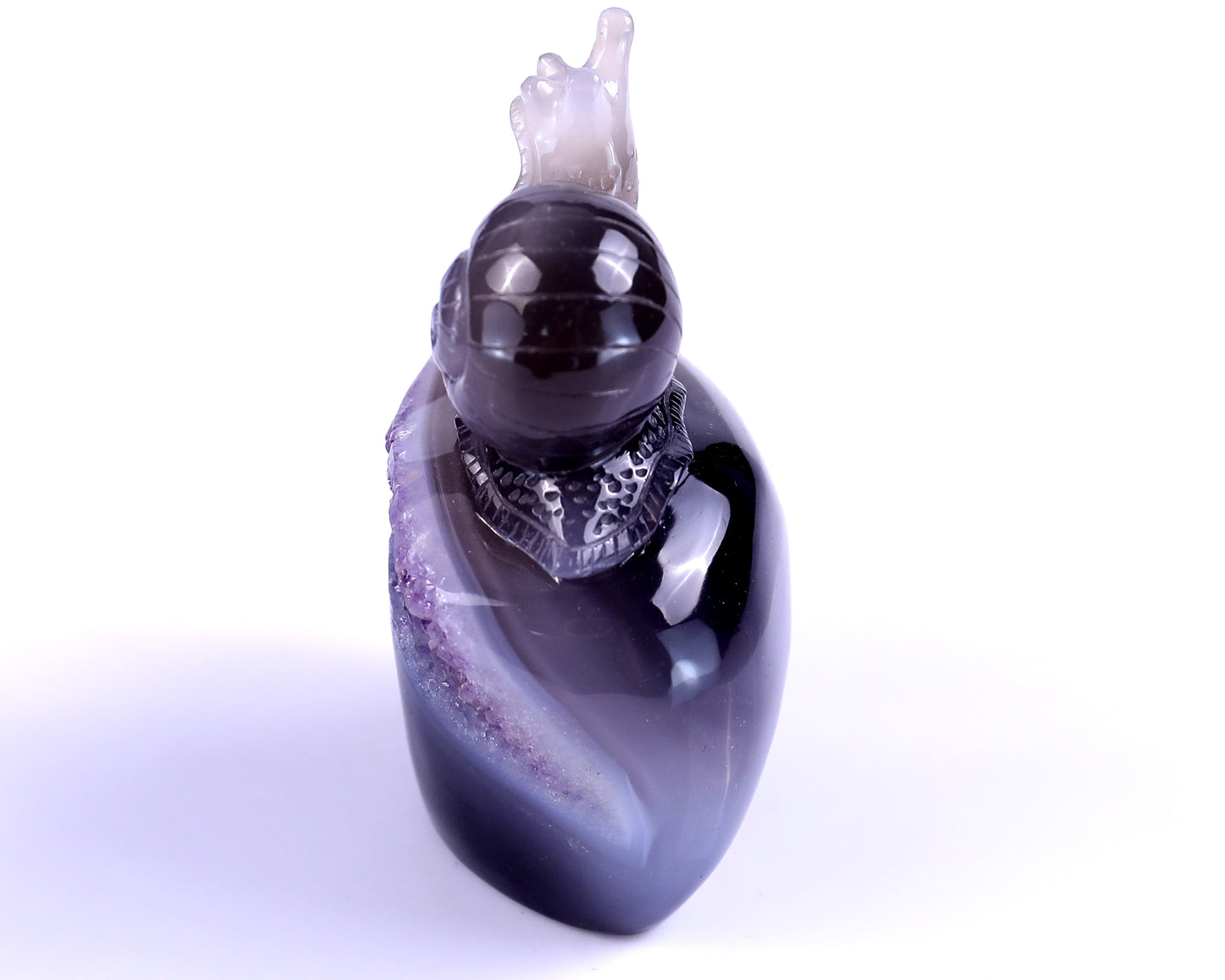 3.6" Amethyst Geode Agate Hand Carved Crystal Snail Sculpture