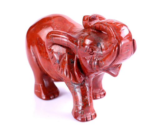 4.1" Red Jasper Hand Carved Crystal Elephant Sculpture