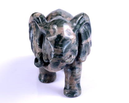 4.0" Jiulong Jade Hand Carved Crystal Elephant Sculpture