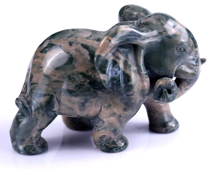 4.0" Jiulong Jade Hand Carved Crystal Elephant Sculpture