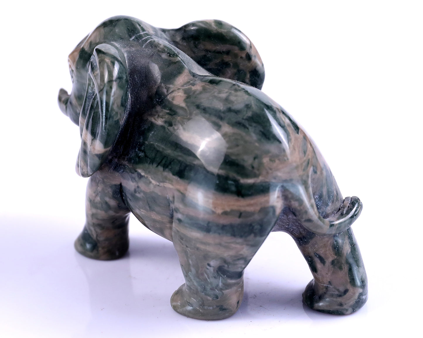 4.0" Jiulong Jade Hand Carved Crystal Elephant Sculpture