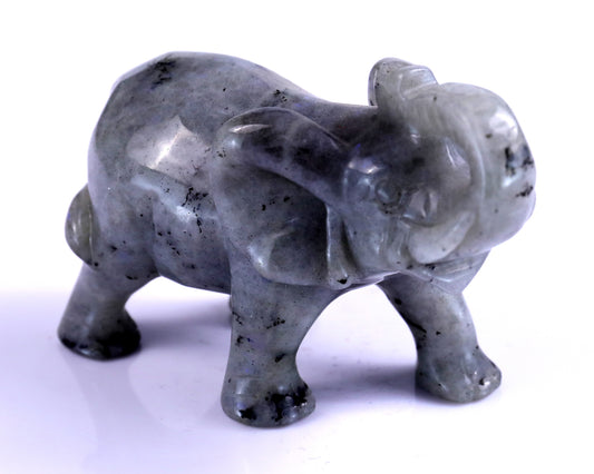 4.1" Labradorite Hand Carved Crystal Elephant Sculpture