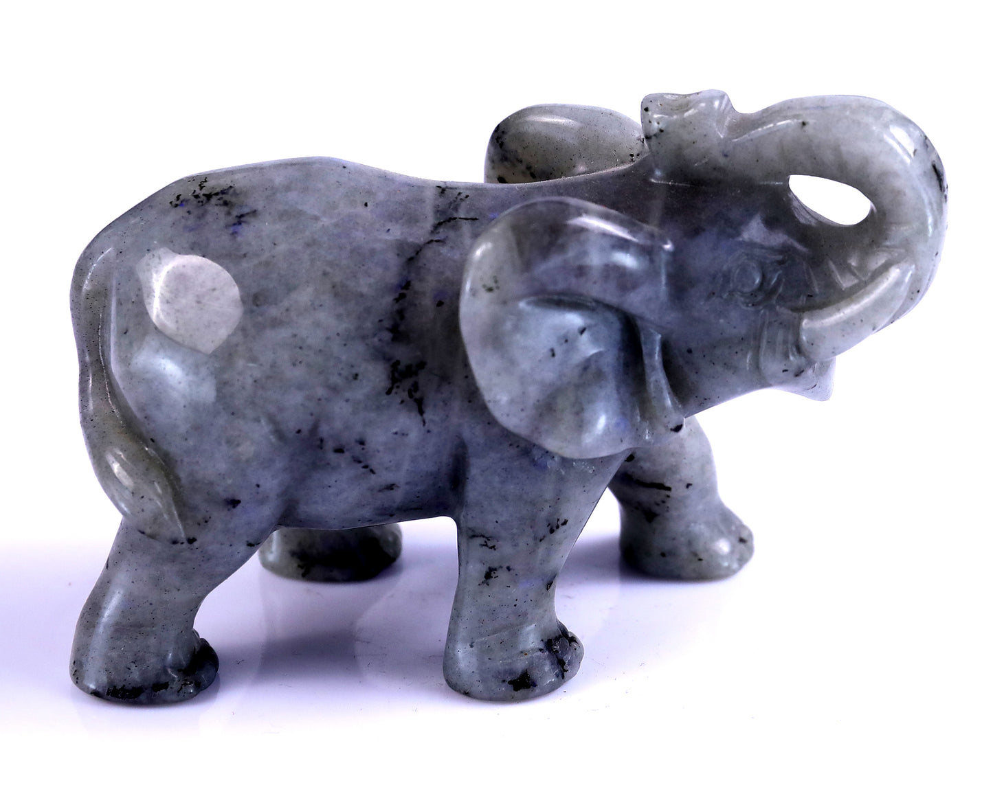 4.1" Labradorite Hand Carved Crystal Elephant Sculpture