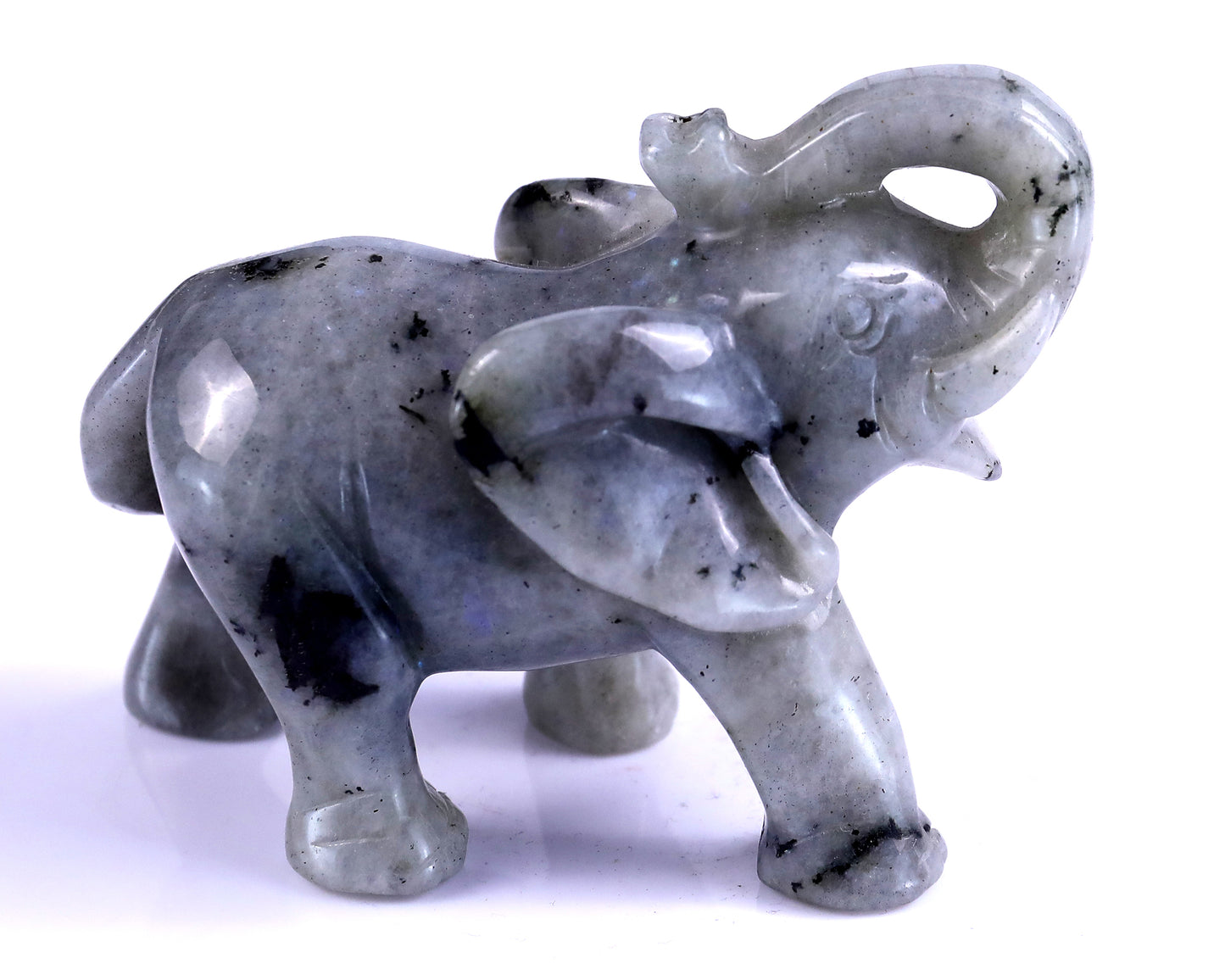 4.1" Labradorite Hand Carved Crystal Elephant Sculpture