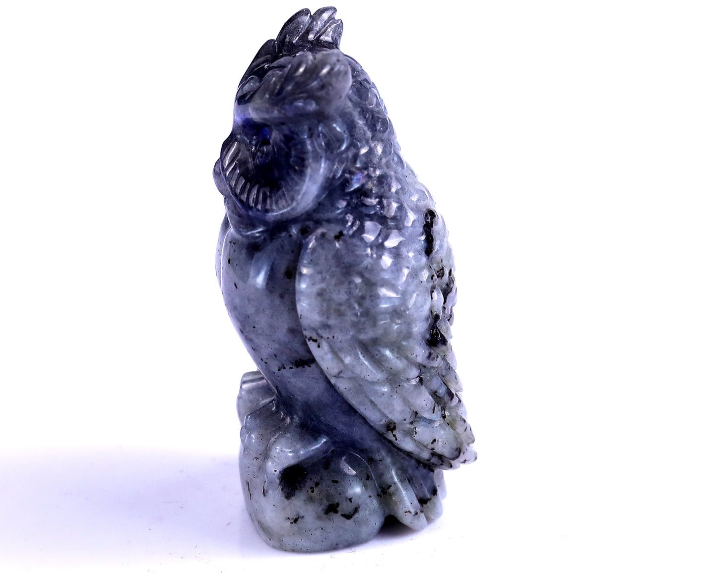 3.1" Labradorite Hand Carved Crystal Owl Sculpture