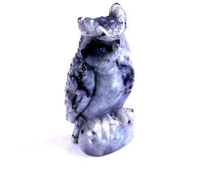 3.1" Labradorite Hand Carved Crystal Owl Sculpture