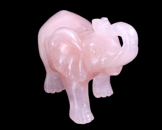 4.1" Rose Quartz Hand Carved Crystal Elephant Sculpture