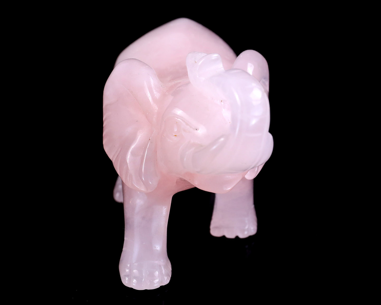 4.1" Rose Quartz Hand Carved Crystal Elephant Sculpture