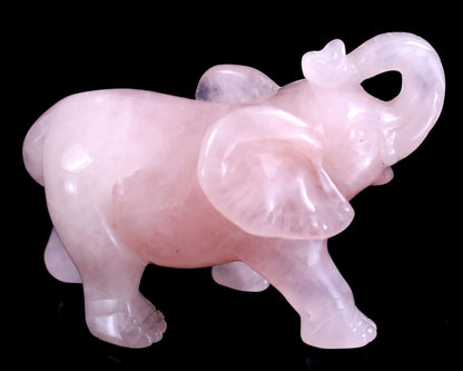 4.1" Rose Quartz Hand Carved Crystal Elephant Sculpture