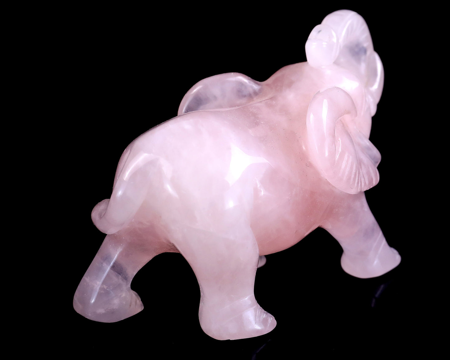 4.1" Rose Quartz Hand Carved Crystal Elephant Sculpture