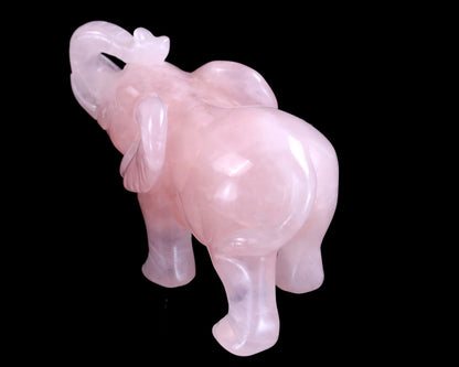 4.1" Rose Quartz Hand Carved Crystal Elephant Sculpture