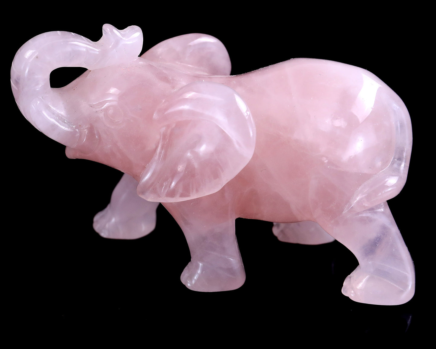 4.1" Rose Quartz Hand Carved Crystal Elephant Sculpture